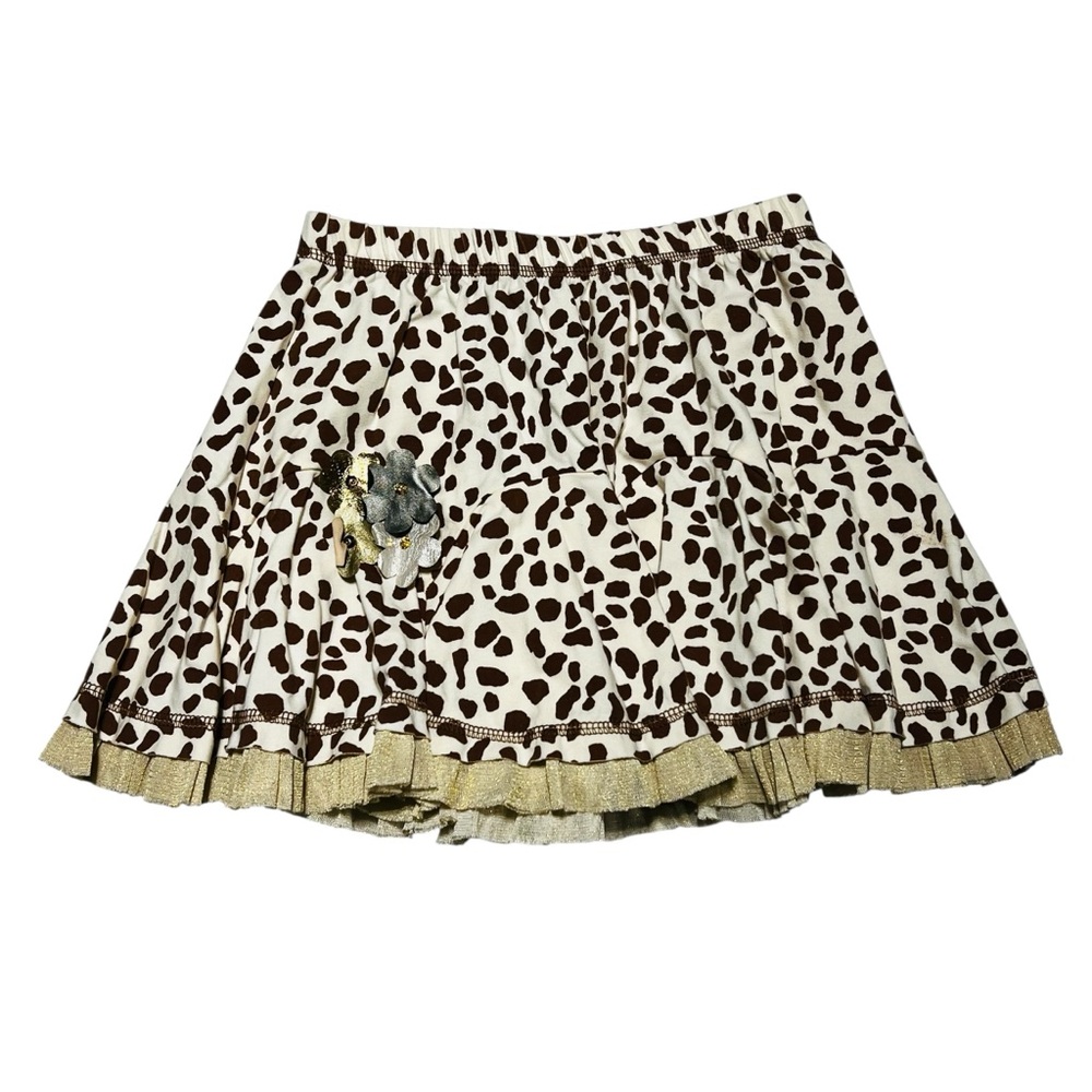 Kate Mack Brown and Cream Patterned Skater‎ Skirt Ruffled hem